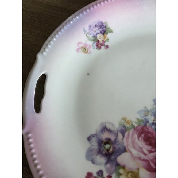 Antique Germany Porcelain handled plate with Flowers 9.25" - Picture 4 of 6